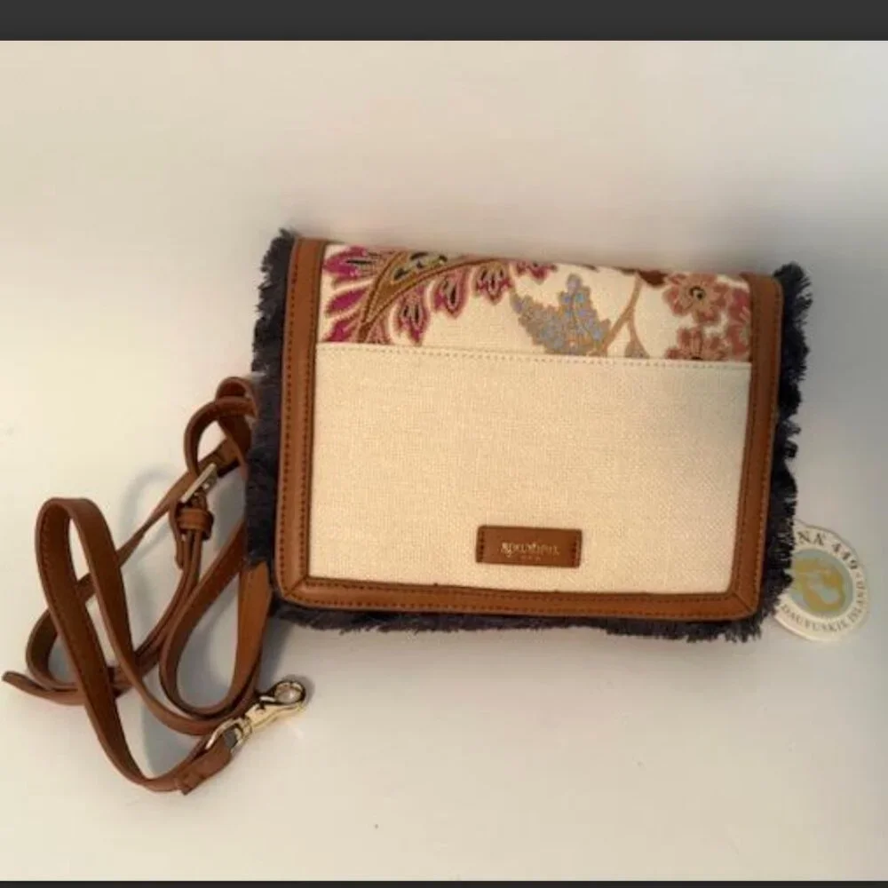 Spartina 449 NWT Barbee Floral Clutch Crossbody Handbag Linen & Leather Floral! - Picture 2 of 3